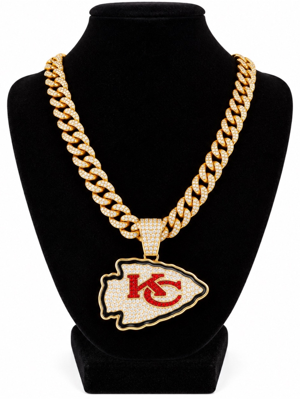 Iced Out Kansas City KC Chiefs Pendant with gold tone Necklace